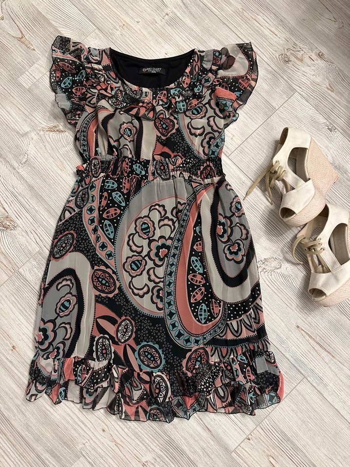 Desenli Bohem kısa Elbisesi - Görsel 2