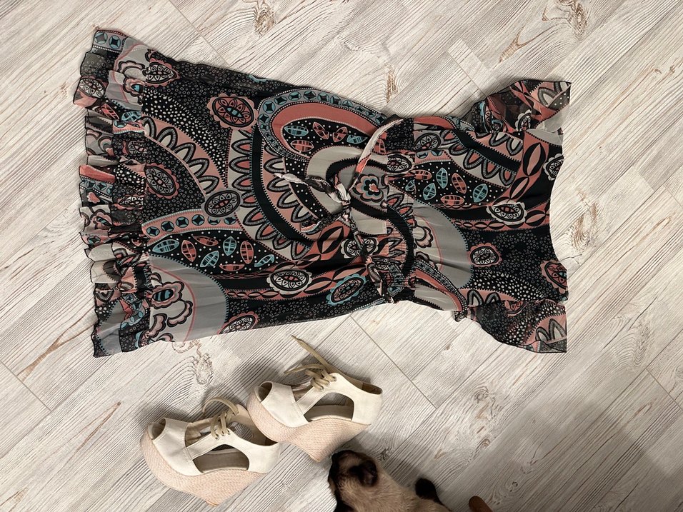 Desenli Bohem kısa Elbisesi - Görsel 4