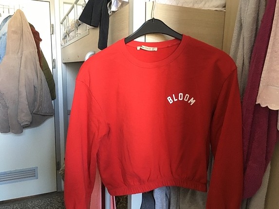 Kırmızı crop belden lastikli sweat