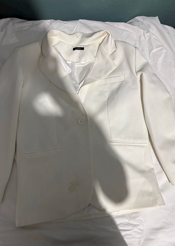 s Beden Beyaz Düğmeli Kadın Blazer Ceket