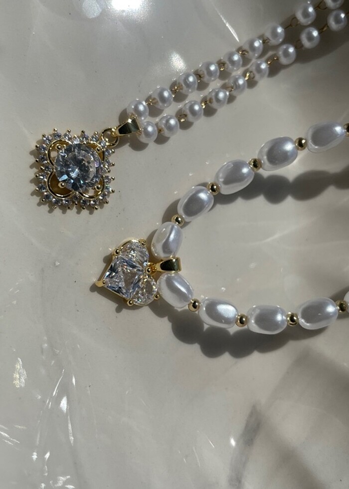 Taşlı inci kolye - Görsel 5