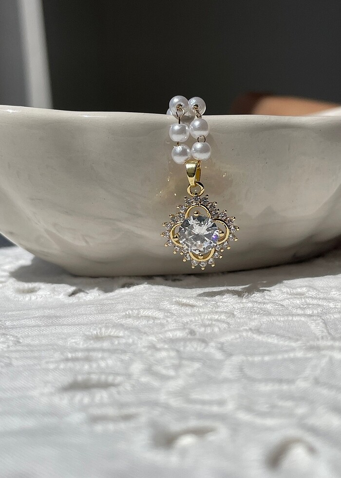 Taşlı inci kolye - Görsel 3