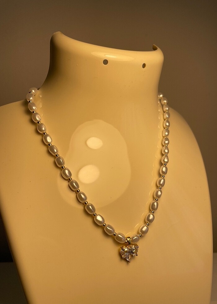 İnci kalp kolye - Görsel 3