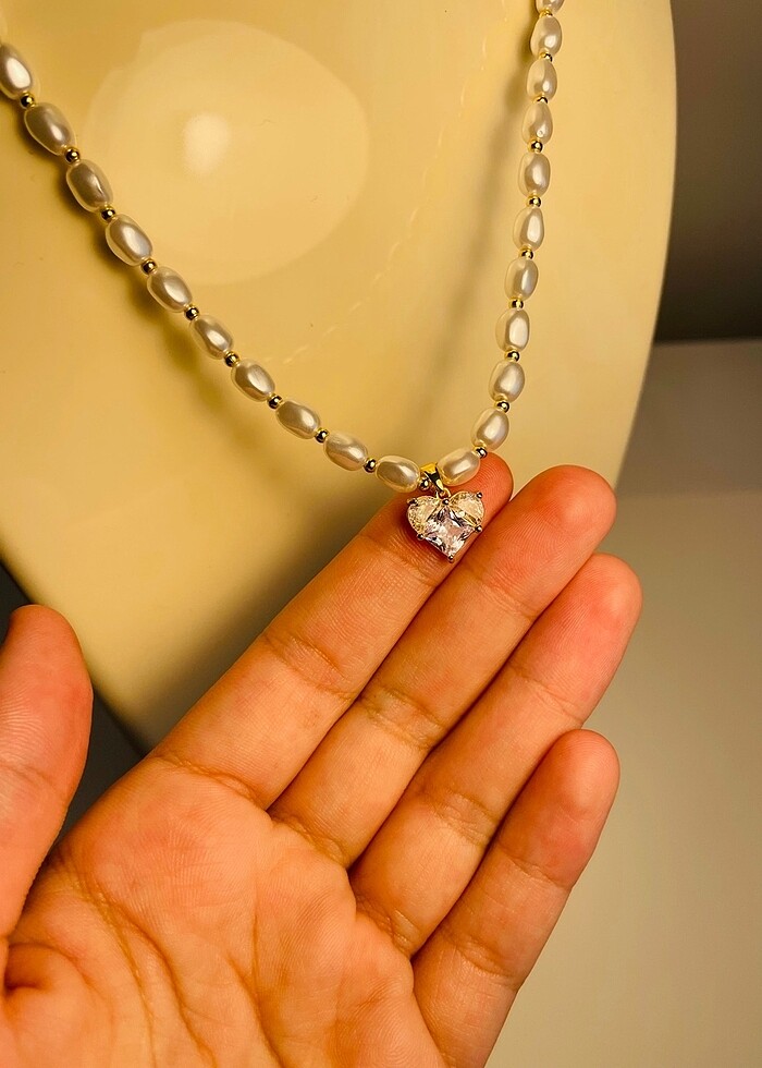 İnci kalp kolye - Görsel 2