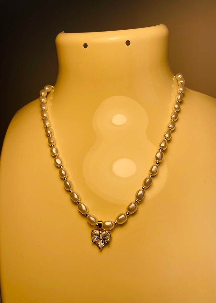 İnci kalp kolye - Görsel 4