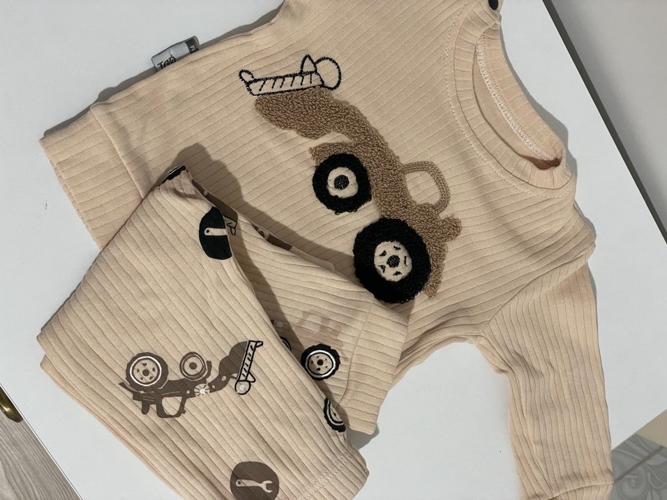 Bej Nakışlı Erkek Bebek Takım - Görsel 3