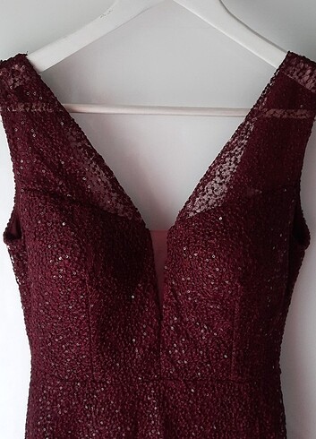 Bordo midi boy abiye elbise