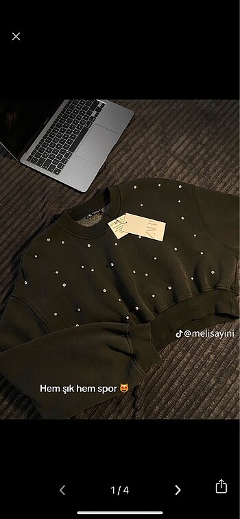 zara crop taşlı sweat