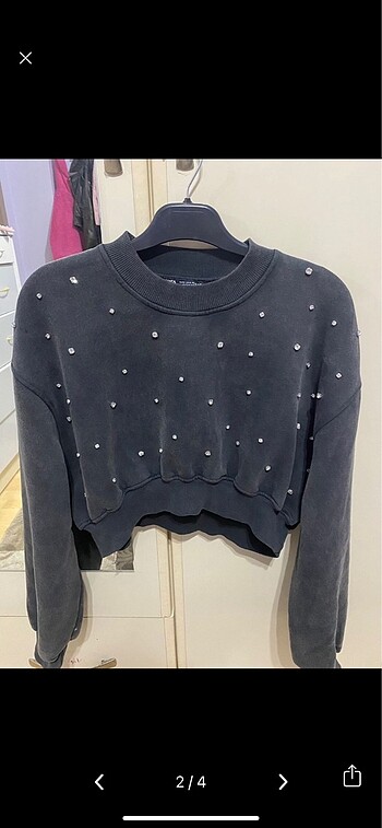 Zara zara crop taşlı sweat
