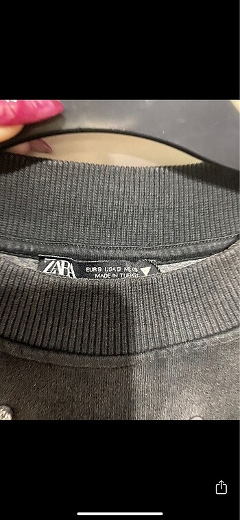 s Beden gri Renk zara crop taşlı sweat
