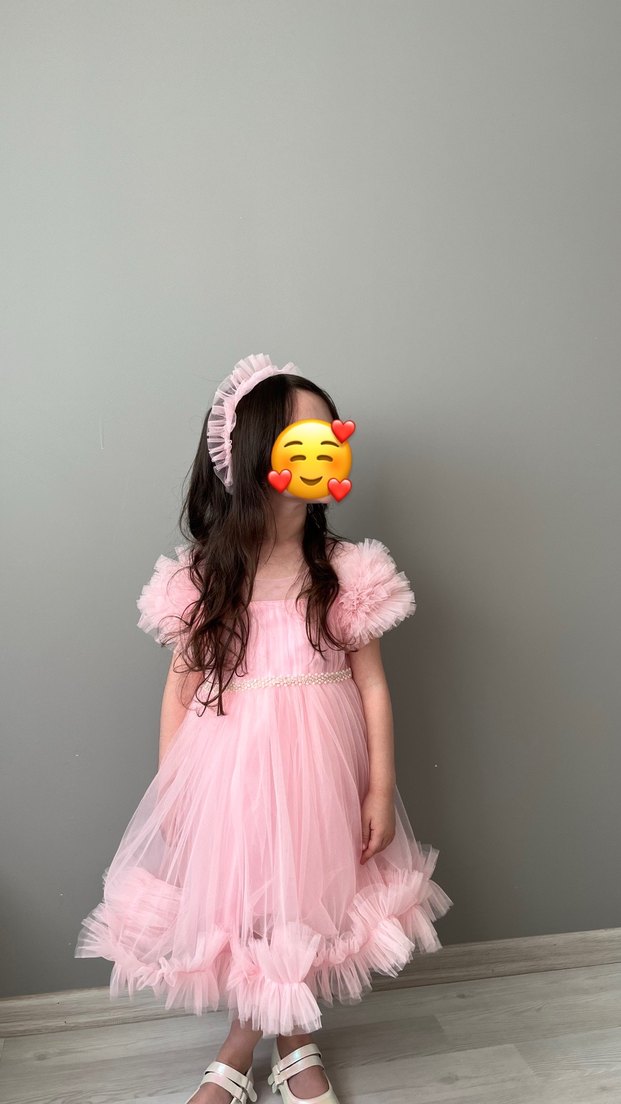 Pembe Fırfırlı Kız Çocuk Abiye Elbise - Görsel 2