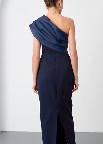 Drapeli Lacivert Straplez Abiye Elbise - Görsel 3