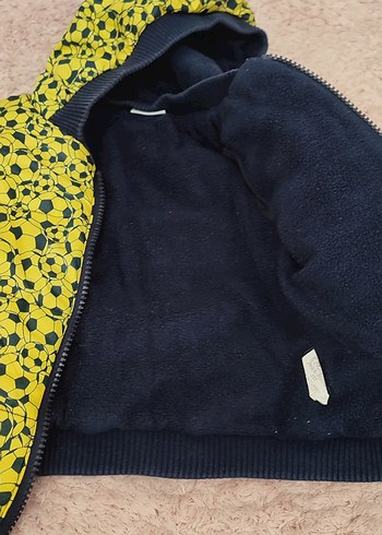 Sarı Kapüşonlu Erkek bebek Fermuarlı Mont - Görsel 2