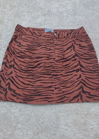 Kahverengi Zebra Desenli Midi Mini Etek