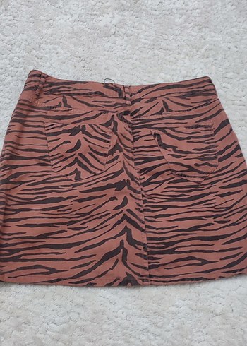 44 Beden Kahverengi Zebra Desenli Midi Mini Etek