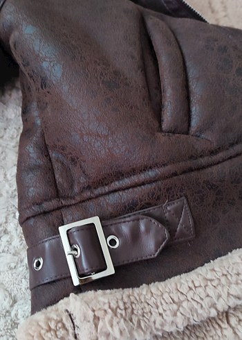 Kürklü Kahverengi Deri Kadın Ceket - Görsel 3