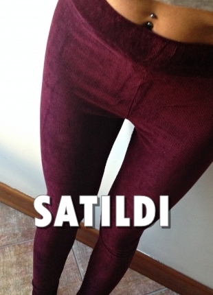 Bordo fitilli kadife tayt pantalon