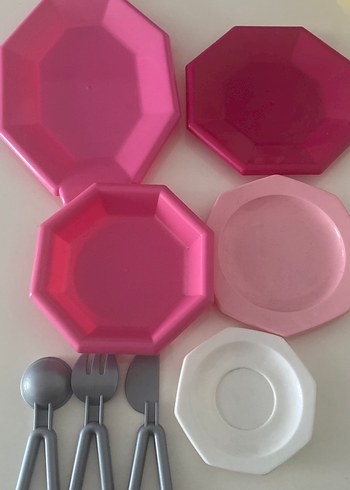 Pembe ve Beyaz Tabak Seti ve Çatal Kaşık Takımı - Görsel 3