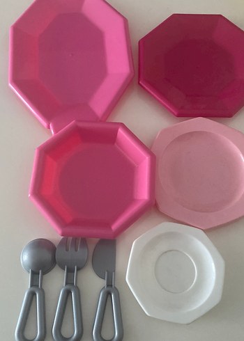 Pembe ve Beyaz Tabak Seti ve Çatal Kaşık Takımı - Görsel 2