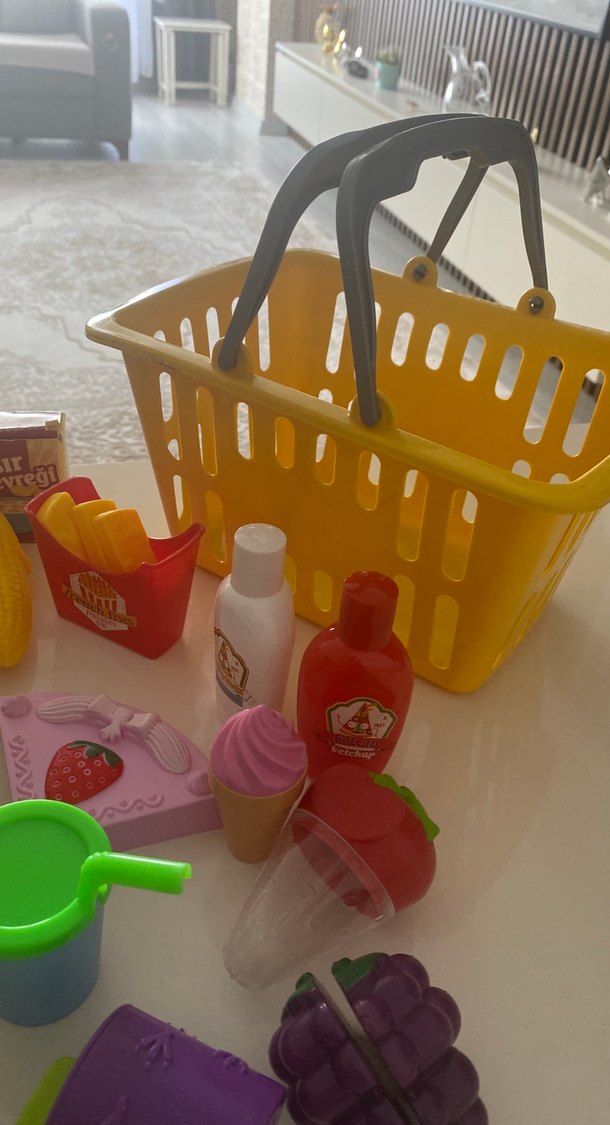 Renkli Oyuncak Mutfak Seti ve Market Sepeti - Görsel 5