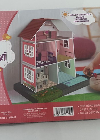 Pembe Karton Mobilyalı Oyun Evi Model Kiti - Görsel 2