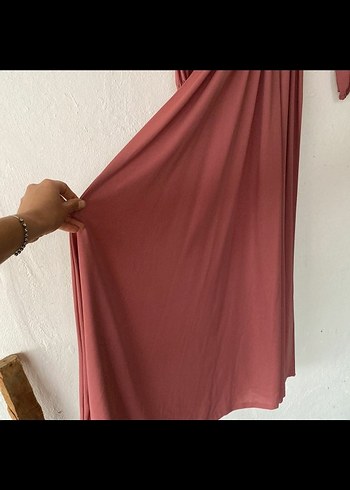 44 Beden Kemerli Uzun Kollu Pudra Pembe Elbise