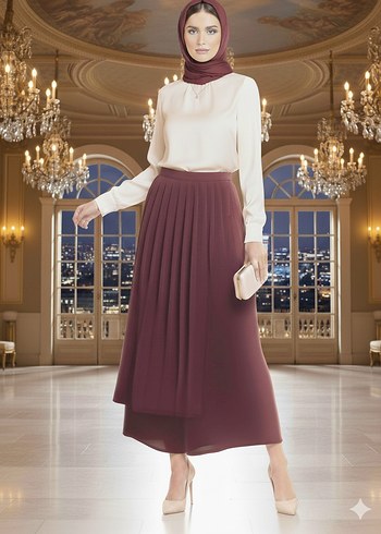 Bordo Pilili Uzun Kadın Etek - Görsel 9