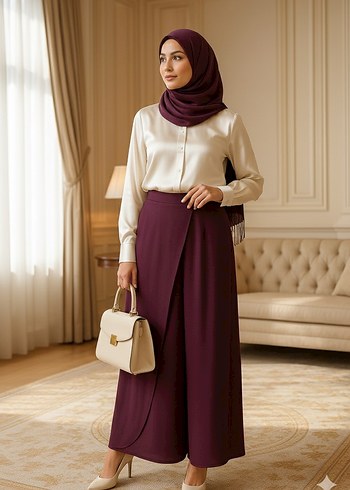 Bordo Pilili Uzun Kadın Etek - Görsel 4