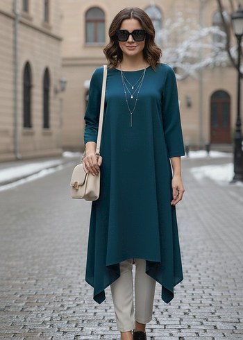 Uzun Kollu Mavi Salaş Tunik - Görsel 4