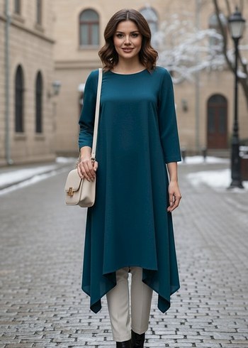 Uzun Kollu Mavi Salaş Tunik - Görsel 7