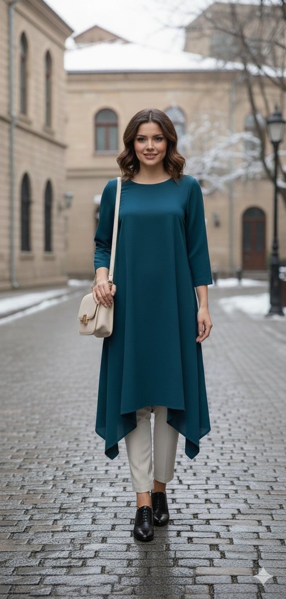 Uzun Kollu Mavi Salaş Tunik - Görsel 5