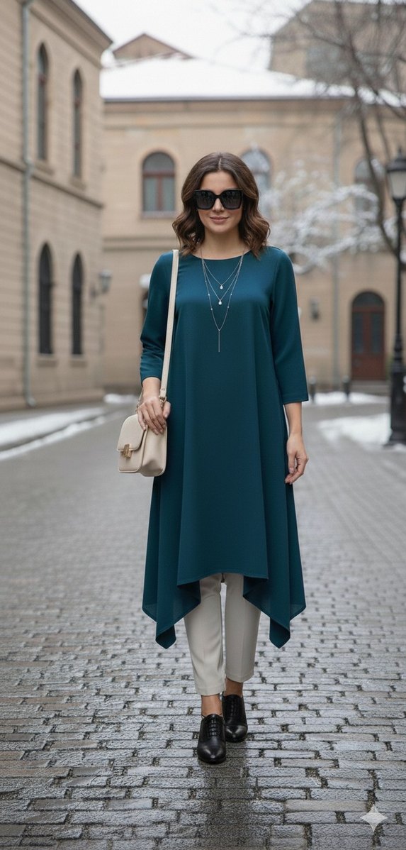 Uzun Kollu Mavi Salaş Tunik - Görsel 4