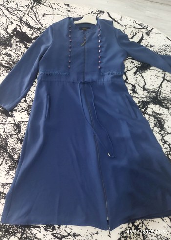 Kadın Lacivert Uzun Düğmeli Kaban - Görsel 5