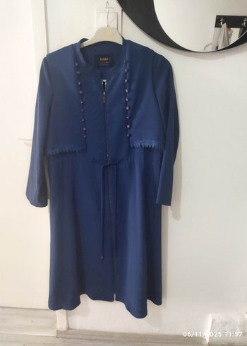 Kadın Lacivert Uzun Düğmeli Kaban - Görsel 6