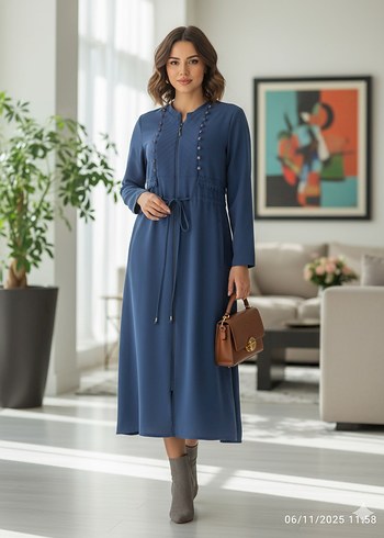 Kadın Lacivert Uzun Düğmeli Kaban - Görsel 8