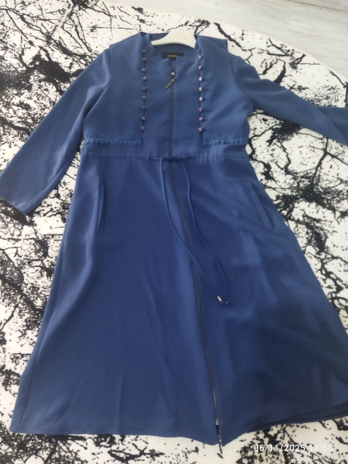 Kadın Lacivert Uzun Düğmeli Kaban - Görsel 5