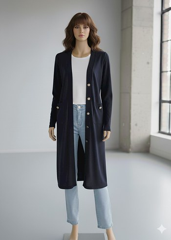 Düğmeli Lacivert Uzun Hamile Ceketi - Görsel 9