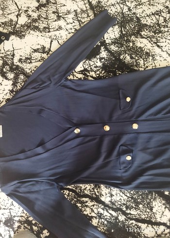 Düğmeli Lacivert Uzun Hamile Ceketi - Görsel 4