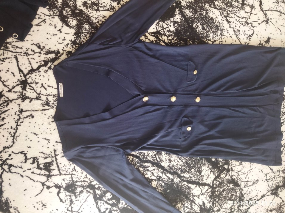 Düğmeli Lacivert Uzun Hamile Ceketi - Görsel 5