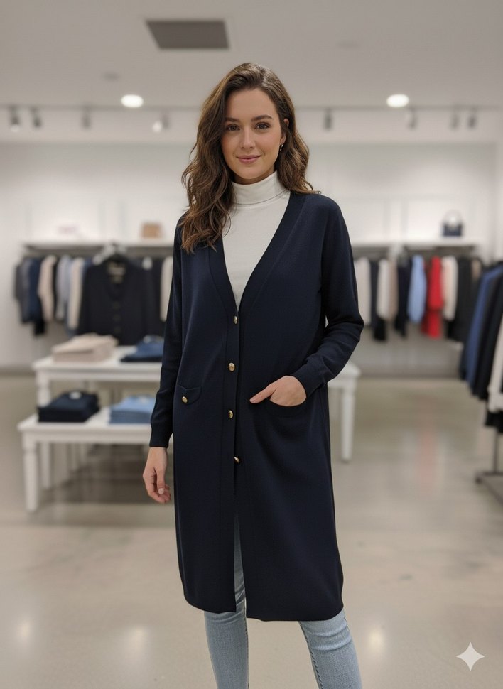 Düğmeli Lacivert Uzun Hamile Ceketi - Görsel 2