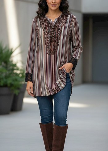 Boncuk Detaylı Bohem V Yaka Kadın Tunik - Görsel 2
