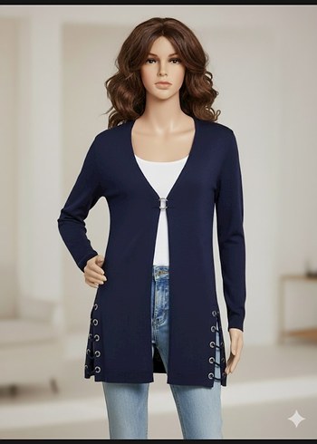 Düğmeli Lacivert Kadın Hırka - Görsel 2