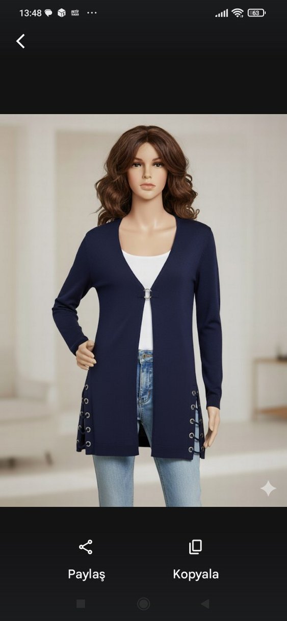 Düğmeli Lacivert Kadın Hırka - Görsel 2