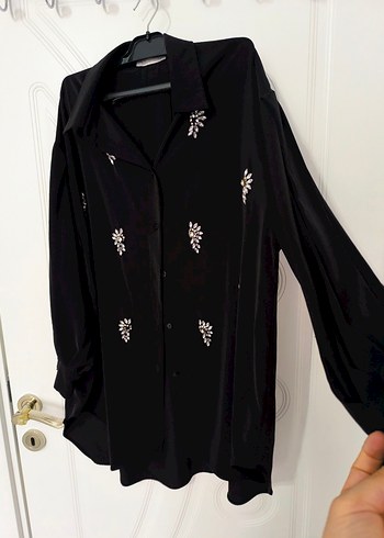 H&M Siyah Saten Uzun Kollu Bluz