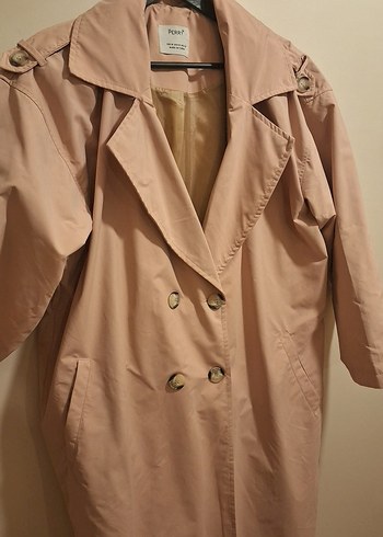 Bej Uzun Düğmeli Kadın Trençkot - Görsel 2