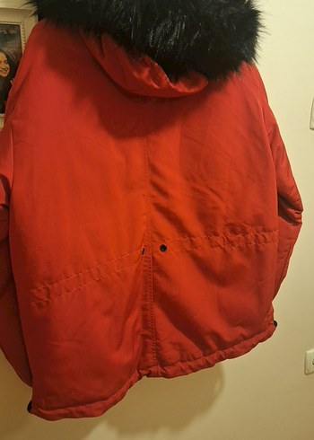 mavi jeans kürklü kırmızı mont - Görsel 4