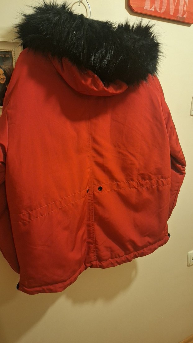 mavi jeans kürklü kırmızı mont - Görsel 4