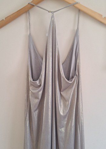 Stradivarius Uzun Askılı Drapeli Gold Kadın Elbise - Görsel 5