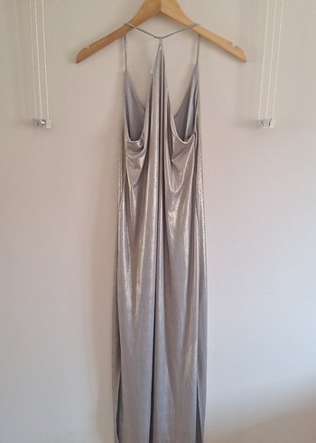 Stradivarius Uzun Askılı Drapeli Gold Kadın Elbise - Görsel 6