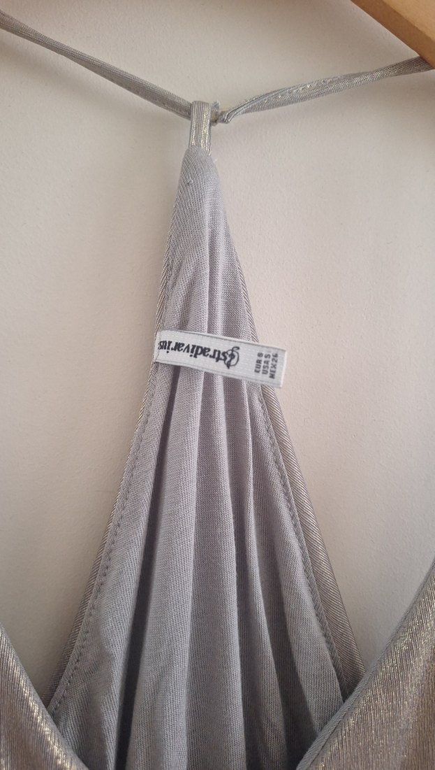 Stradivarius Uzun Askılı Drapeli Gold Kadın Elbise - Görsel 4